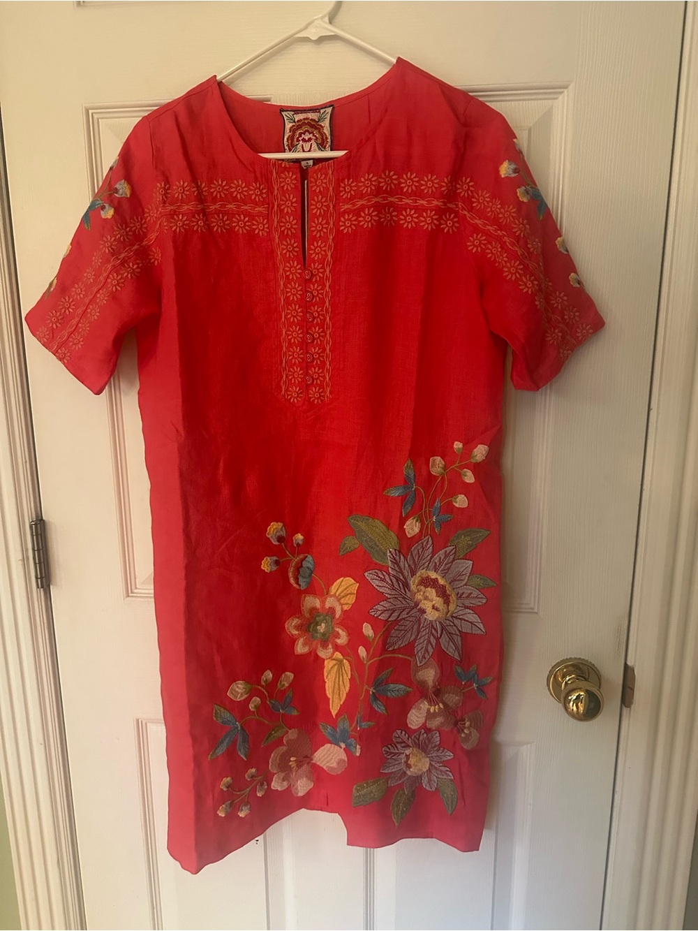 Johnny Was coral embroidered Floral Shift Dress
